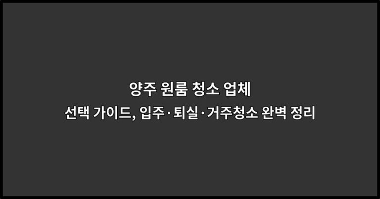 양주 원룸 청소 업체 선택 가이드, 입주·퇴실·거주청소 완벽 정리